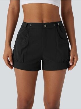 HALARA NWT Mid Rise Adjustable Waistband Pocket Casual Shorts Black XL
